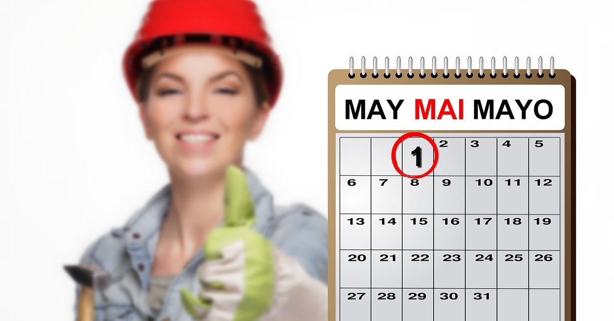 International Labor Day Woman Laborer And Calendar